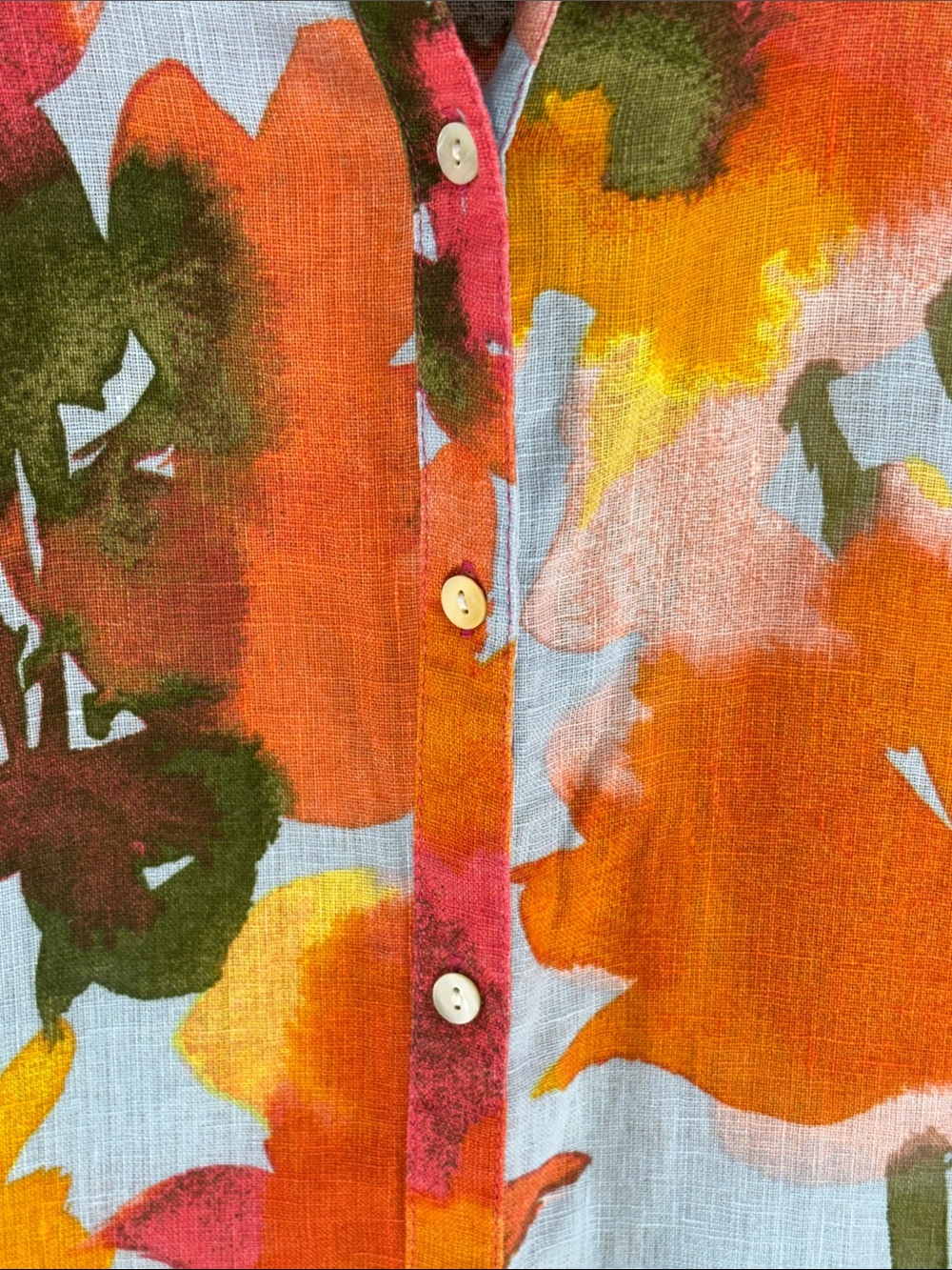 Joie Floral Long Sleeve Linen V Neck Button-Down Blouse Size L - Picture 3 of 7